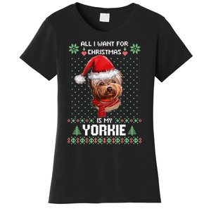 Ugly Sweater All I Want For Christmas Is My Yorkie Xmas Long Sleeve Women's T-Shirt