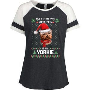 Ugly Sweater All I Want For Christmas Is My Yorkie Xmas Long Sleeve Enza Ladies Jersey Colorblock Tee