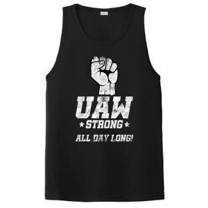 UAW Strong All Day Long UAW Strike Red Tee_ United Auto Workers Picket Sign PosiCharge Competitor Tank