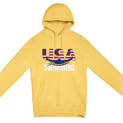 Usa Swimming Athlete Summer Us Swim Aquatic Sport Letters Premium Pullover Hoodie