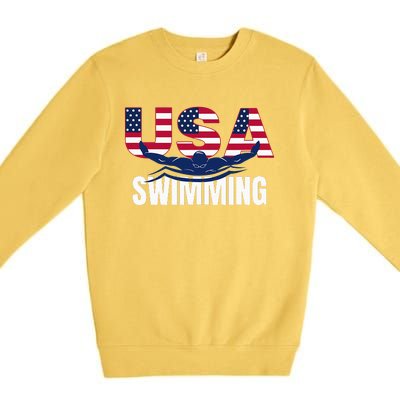 Usa Swimming Athlete Summer Us Swim Aquatic Sport Letters Premium Crewneck Sweatshirt