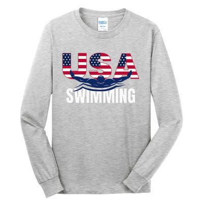 Usa Swimming Athlete Summer Us Swim Aquatic Sport Letters Tall Long Sleeve T-Shirt