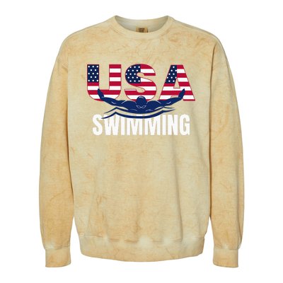 Usa Swimming Athlete Summer Us Swim Aquatic Sport Letters Colorblast Crewneck Sweatshirt