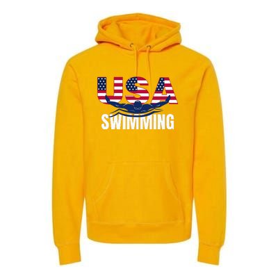 Usa Swimming Athlete Summer Us Swim Aquatic Sport Letters Premium Hoodie