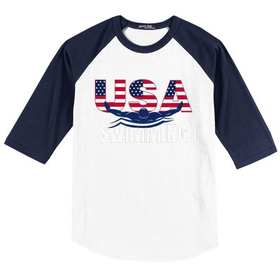 Usa Swimming Athlete Summer Us Swim Aquatic Sport Letters Baseball Sleeve Shirt