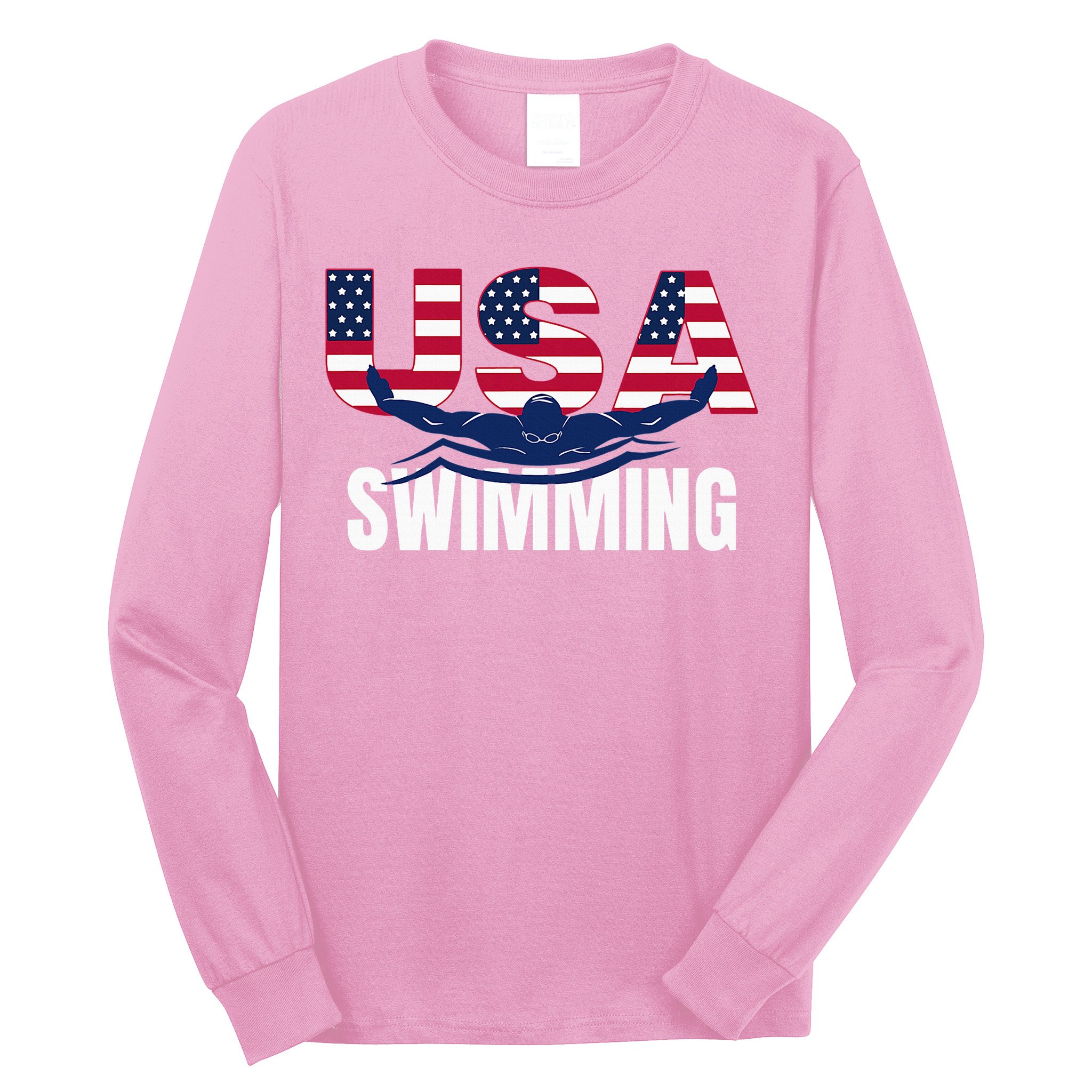 Usa Swimming Athlete Summer Us Swim Aquatic Sport Letters Long Sleeve Shirt