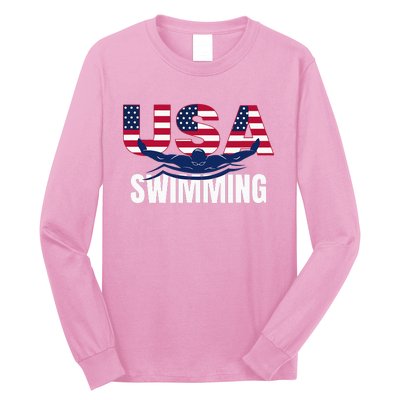 Usa Swimming Athlete Summer Us Swim Aquatic Sport Letters Long Sleeve Shirt