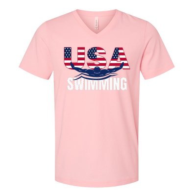 Usa Swimming Athlete Summer Us Swim Aquatic Sport Letters V-Neck T-Shirt