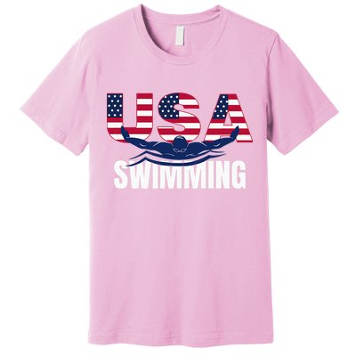 Usa Swimming Athlete Summer Us Swim Aquatic Sport Letters Premium T-Shirt