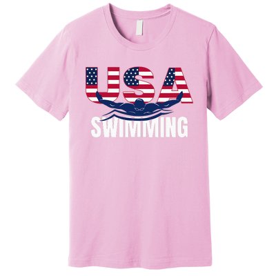 Usa Swimming Athlete Summer Us Swim Aquatic Sport Letters Premium T-Shirt