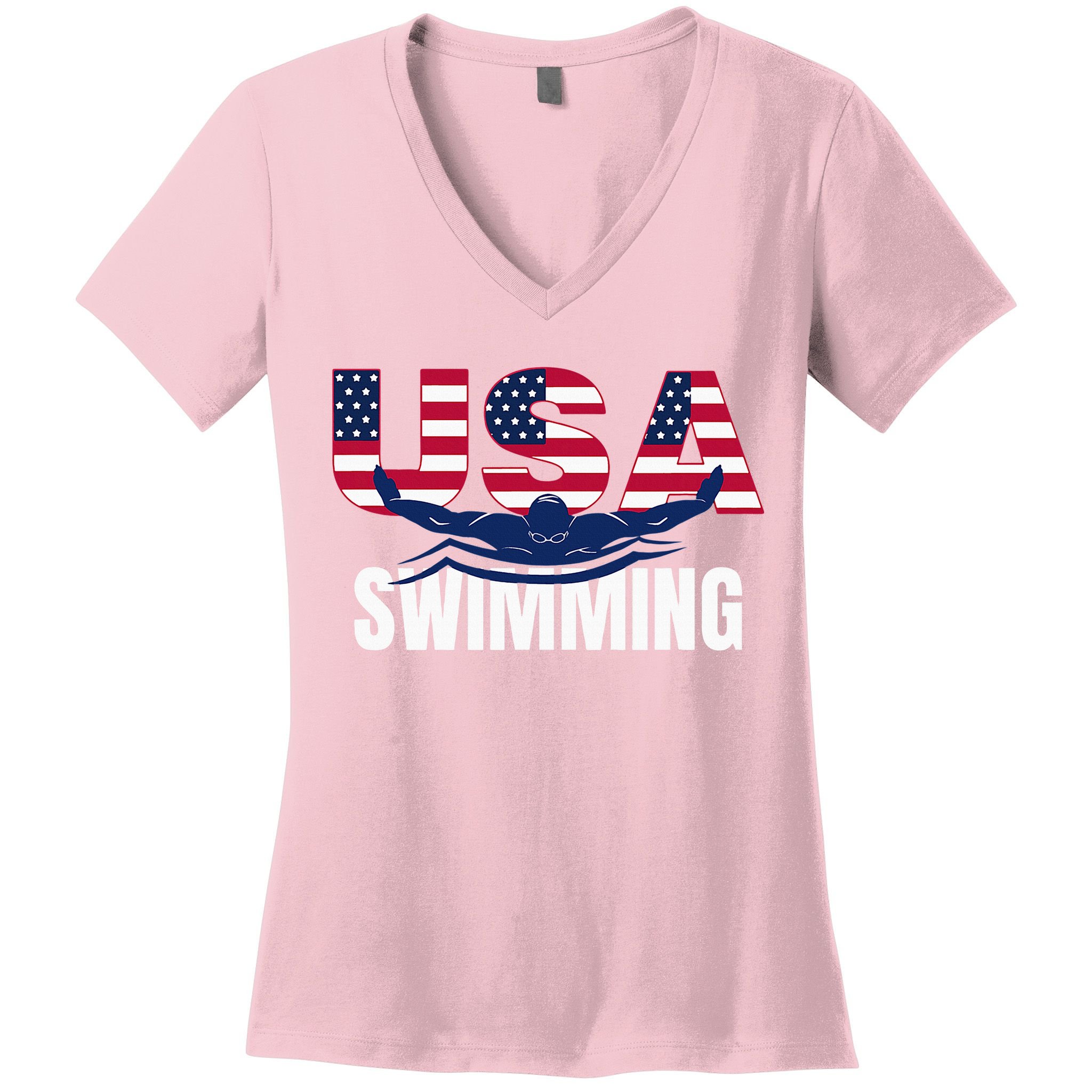 Usa Swimming Athlete Summer Us Swim Aquatic Sport Letters Women's V-Neck T-Shirt