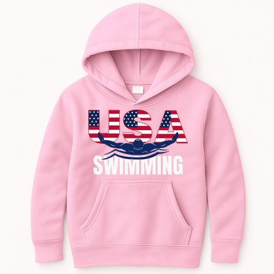 Usa Swimming Athlete Summer Us Swim Aquatic Sport Letters Kids Hoodie