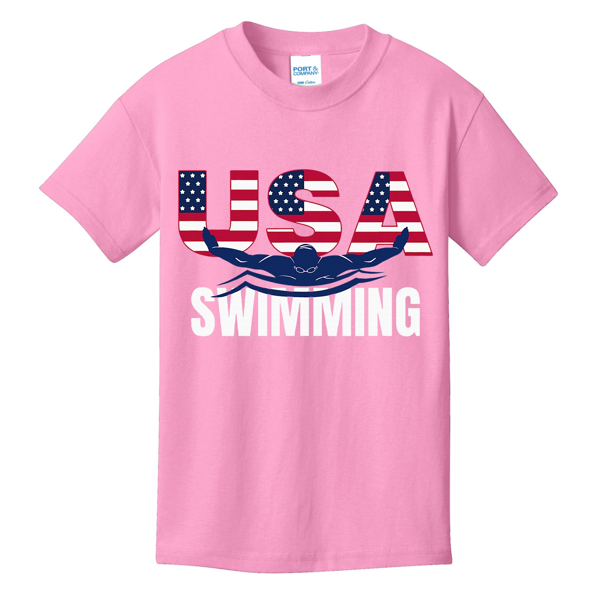 Usa Swimming Athlete Summer Us Swim Aquatic Sport Letters Kids T-Shirt