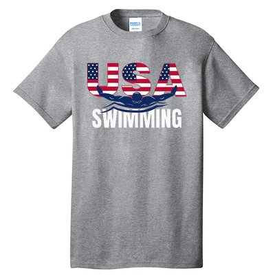 Usa Swimming Athlete Summer Us Swim Aquatic Sport Letters Tall T-Shirt