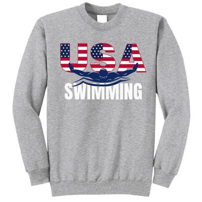 Usa Swimming Athlete Summer Us Swim Aquatic Sport Letters Tall Sweatshirt