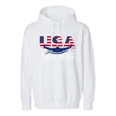 Usa Swimming Athlete Summer Us Swim Aquatic Sport Letters Garment-Dyed Fleece Hoodie