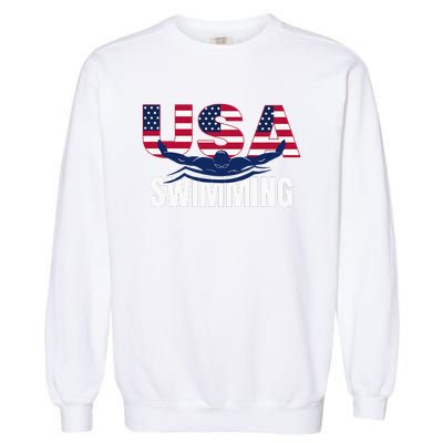 Usa Swimming Athlete Summer Us Swim Aquatic Sport Letters Garment-Dyed Sweatshirt