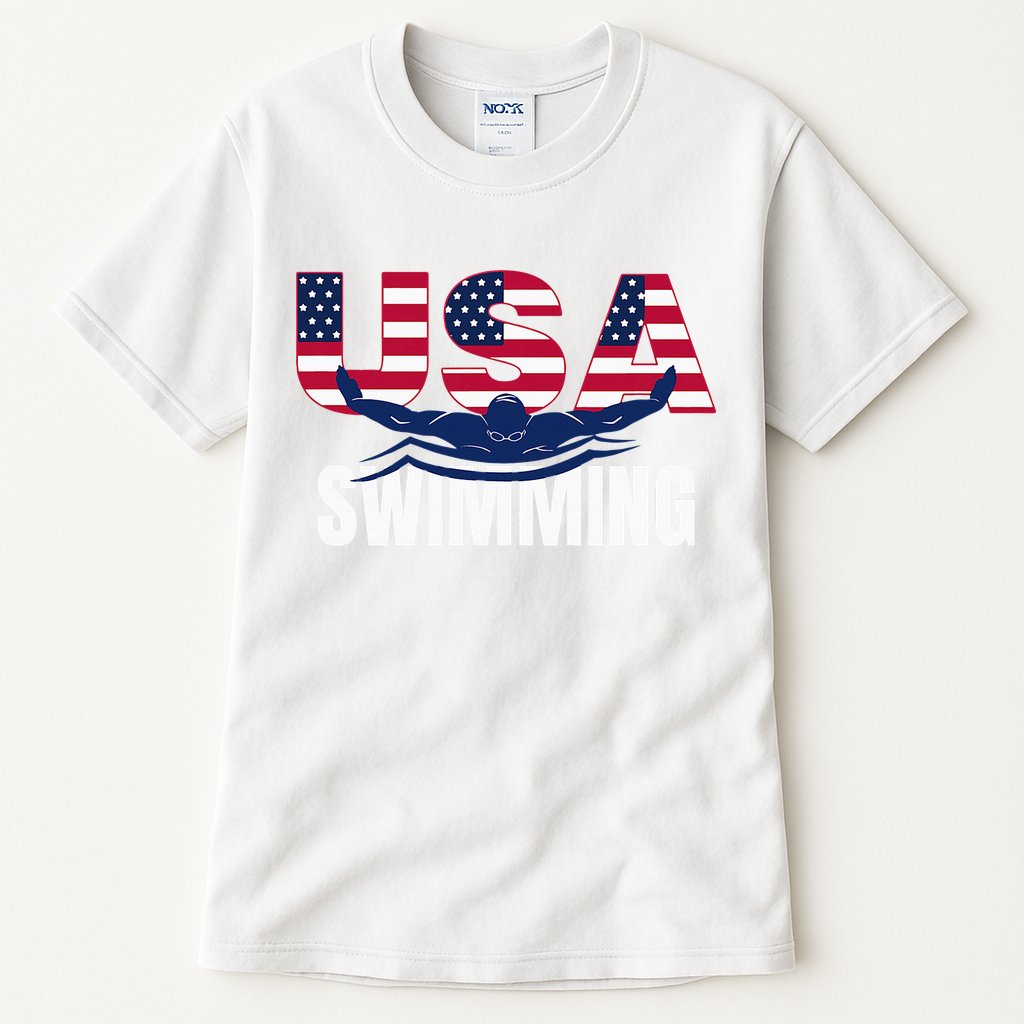 Usa Swimming Athlete Summer Us Swim Aquatic Sport Letters Tall T-Shirt