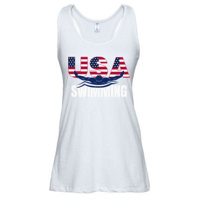 Usa Swimming Athlete Summer Us Swim Aquatic Sport Letters Ladies Essential Flowy Tank