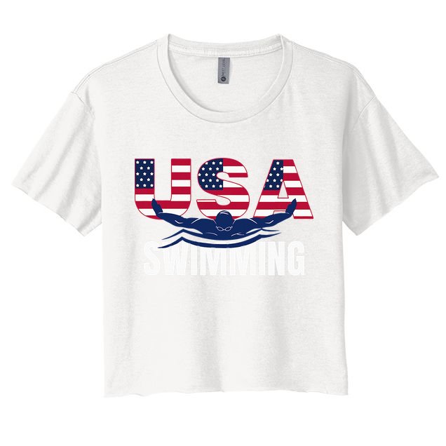 Usa Swimming Athlete Summer Us Swim Aquatic Sport Letters Crop Top