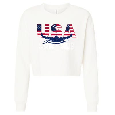 Usa Swimming Athlete Summer Us Swim Aquatic Sport Letters Cropped Pullover Crew