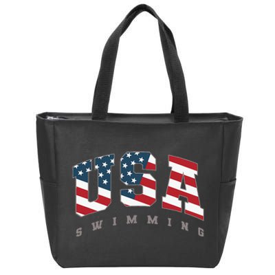 Usa Swimming American Flag Team Sport Athlete Support Zip Tote Bag