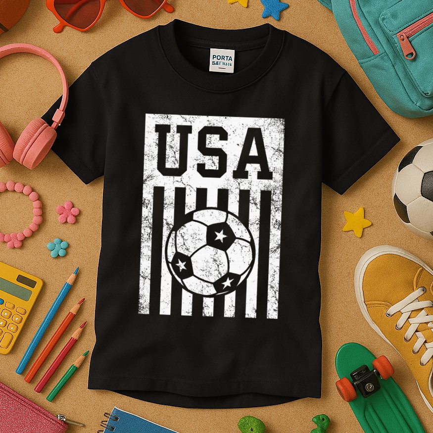 Usa Soccer American Flag American Soccer Fan Kids T-Shirt