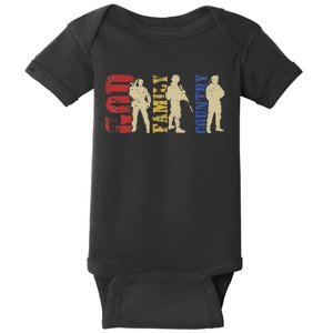 United States Army Veteran God Family Country Usa Soldier Baby Bodysuit