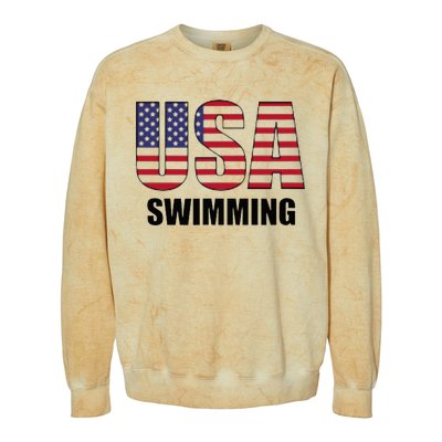 Usa Swimming American Flag Team Sport Support Colorblast Crewneck Sweatshirt