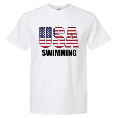 Usa Swimming American Flag Team Sport Support Garment-Dyed Heavyweight T-Shirt