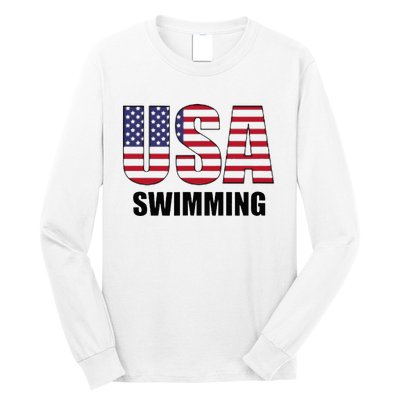 Usa Swimming American Flag Team Sport Support Long Sleeve Shirt