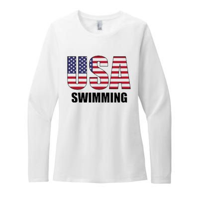 Usa Swimming American Flag Team Sport Support Womens CVC Long Sleeve Shirt