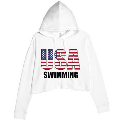 Usa Swimming American Flag Team Sport Support Crop Fleece Hoodie