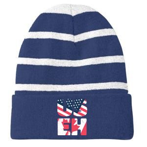 United States And Canada Saying Striped Beanie with Solid Band