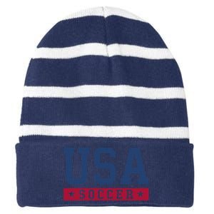 Usa Soccer American Soccer Fan Striped Beanie with Solid Band