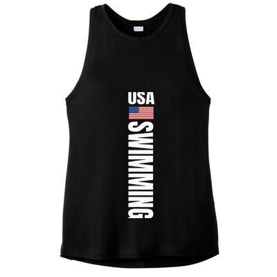 Usa Swimming American Flag Swim Sport Team Ladies PosiCharge Tri-Blend Wicking Tank