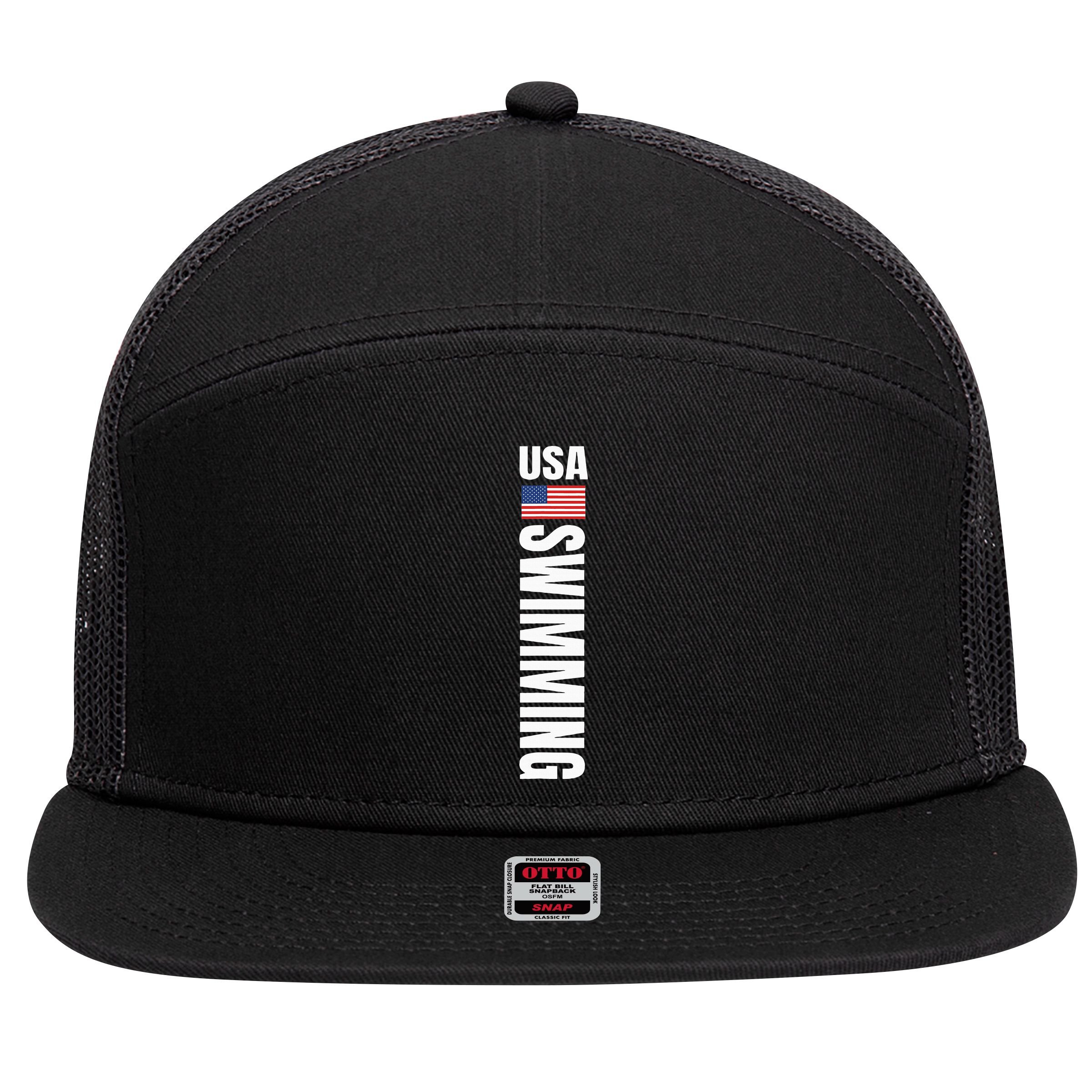 Usa Swimming American Flag Swim Sport Team 7 Panel Mesh Trucker Snapback Hat