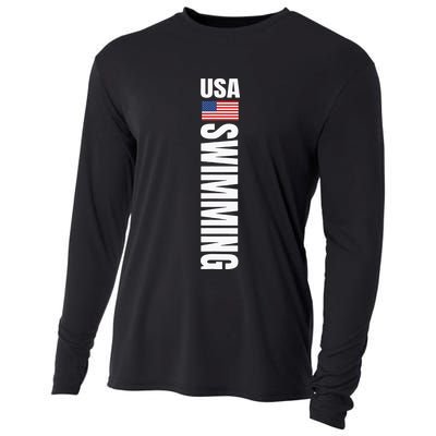 Usa Swimming American Flag Swim Sport Team Cooling Performance Long Sleeve Crew