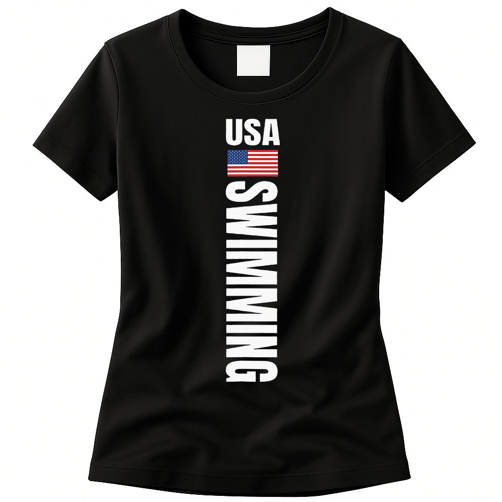 Usa Swimming American Flag Swim Sport Team Womens T-Shirt