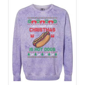 Ugly Sweater All I Want For Christmas Is Hot Dogs Holiday Sweatshirt Colorblast Crewneck Sweatshirt