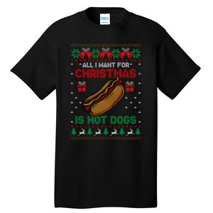 Ugly Sweater All I Want For Christmas Is Hot Dogs Holiday Sweatshirt Tall T-Shirt