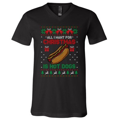 Ugly Sweater All I Want For Christmas Is Hot Dogs Holiday Sweatshirt V-Neck T-Shirt