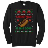 Ugly Sweater All I Want For Christmas Is Hot Dogs Holiday Sweatshirt Tall Sweatshirt