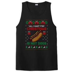 Ugly Sweater All I Want For Christmas Is Hot Dogs Holiday Sweatshirt PosiCharge Competitor Tank