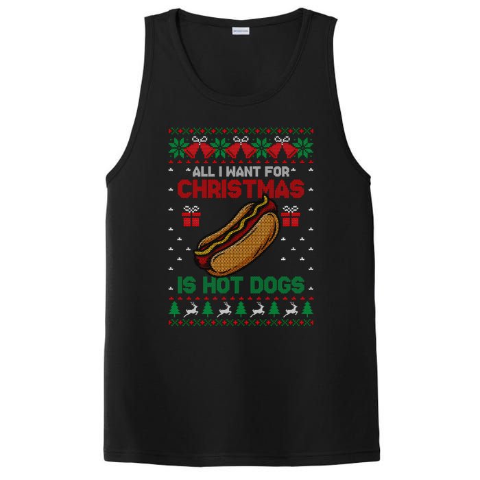 Ugly Sweater All I Want For Christmas Is Hot Dogs Holiday Sweatshirt PosiCharge Competitor Tank