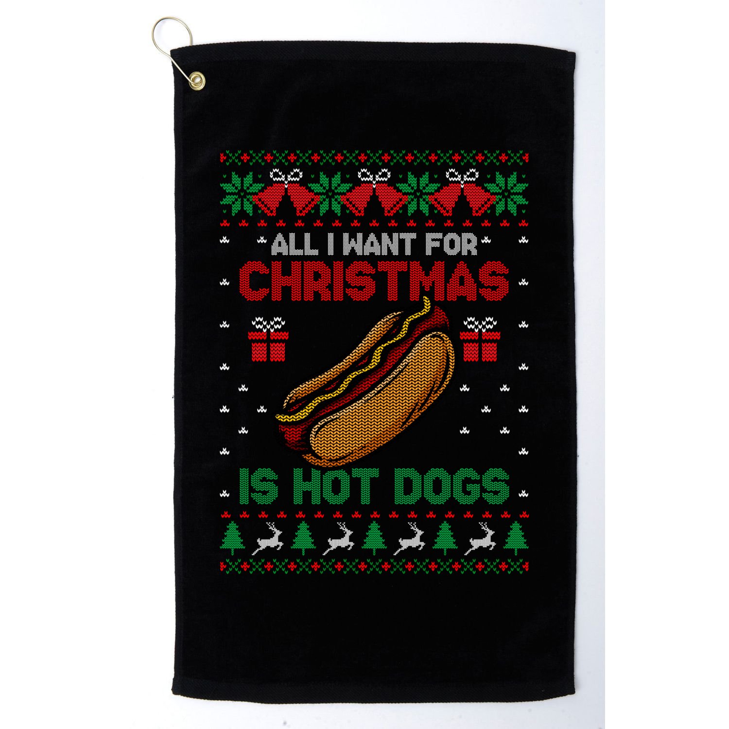 Ugly Sweater All I Want For Christmas Is Hot Dogs Holiday Sweatshirt Golf Towel
