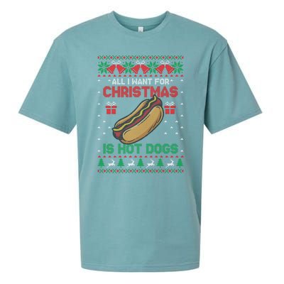 Ugly Sweater All I Want For Christmas Is Hot Dogs Holiday Sweatshirt Sueded Cloud Jersey T-Shirt