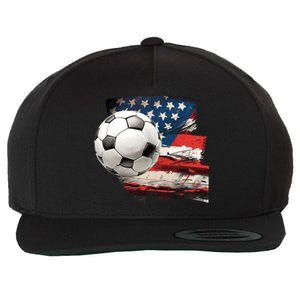 Usa Soccer Ball And Flag Wool Snapback Cap