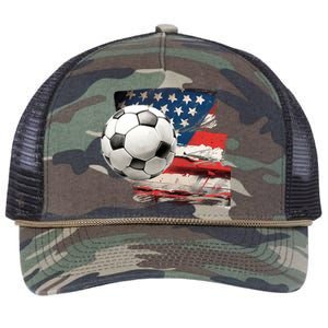 Usa Soccer Ball And Flag Retro Rope Trucker Hat Cap