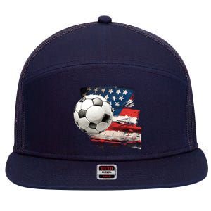 Usa Soccer Ball And Flag 7 Panel Mesh Trucker Snapback Hat